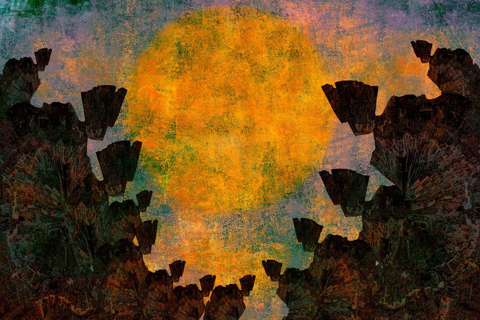 Fotografika - Areopag - Grupa mędrców siedzących wokół złocistego kręgu.