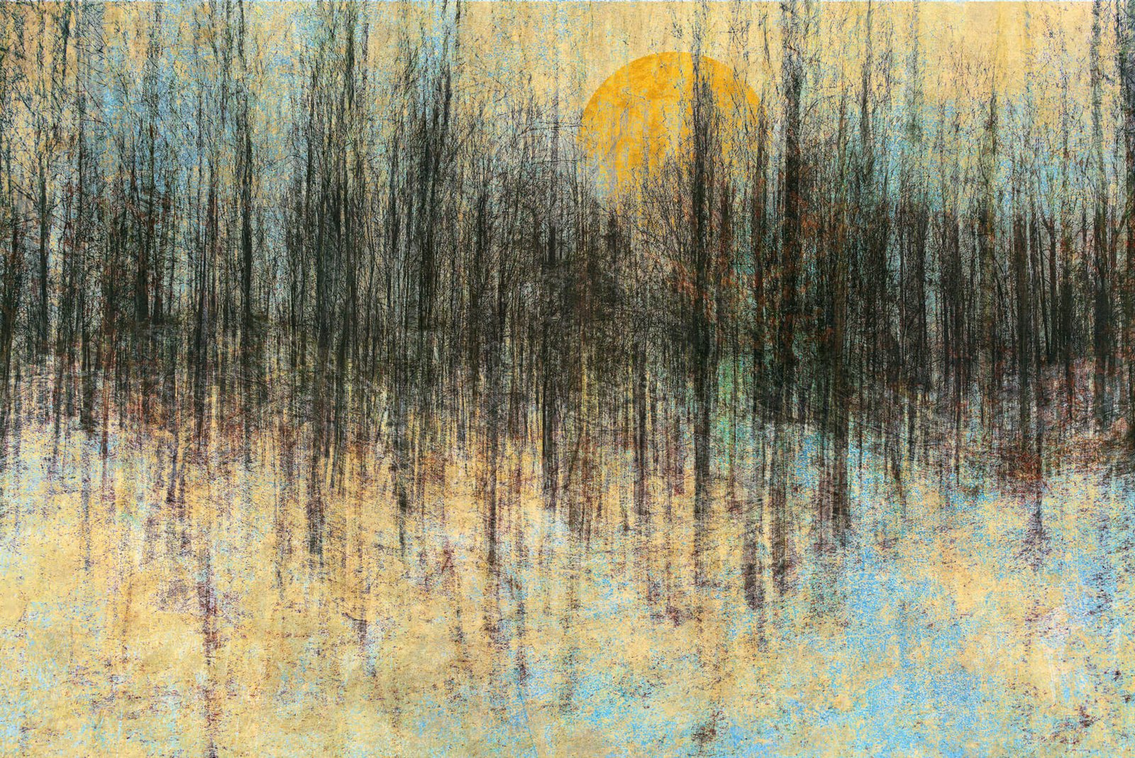 Down on the lake – fotografika. Impresjonistyczna iluzja wschodu słońca nad jeziorem