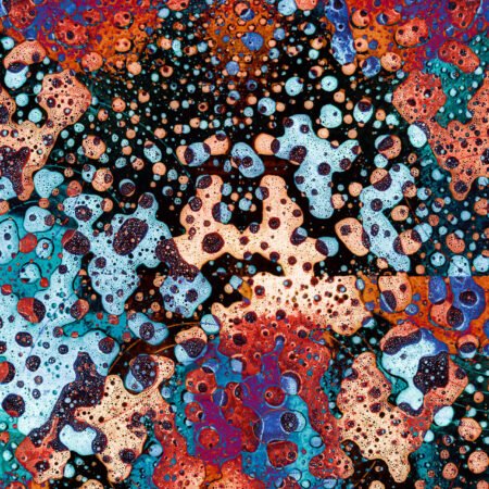 Kosmos - fotografika Kolorowy mix pęcherzyków powietrza, kolorowych plam wyglądających jak widok spod mikroskopu.