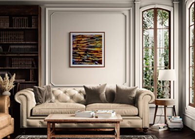 Lawica V by Ryszard Filipowicz, wydruk wiszący w eleganckim staromodnym wnętrzu, obok biblioteczki ze starodrukami