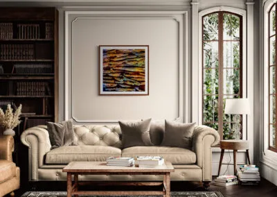 Lawica V by Ryszard Filipowicz, wydruk wiszący w eleganckim staromodnym wnętrzu, obok biblioteczki ze starodrukami