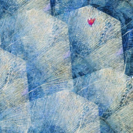 Little red - fotografika Na chłodnej, poszarpanej niebieskiej powierzchni widać mały czerwony akcent