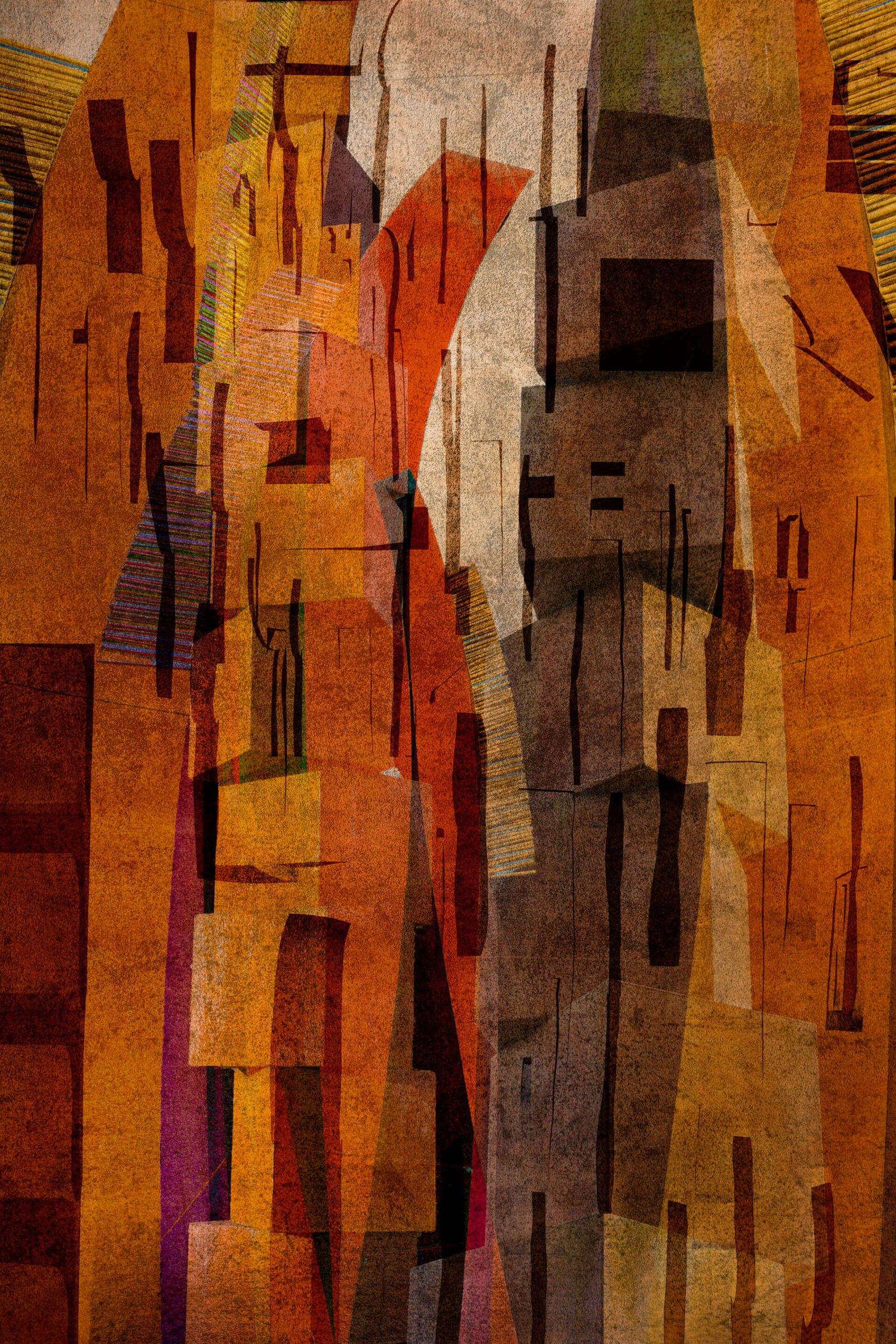 New York, New York! - fotografika Abstrakcyjna kompozycja, wizualna improwizacja fragmentarycznych kształtów, bogatych tekstur i ciepłej, dynamicznej palety barw.