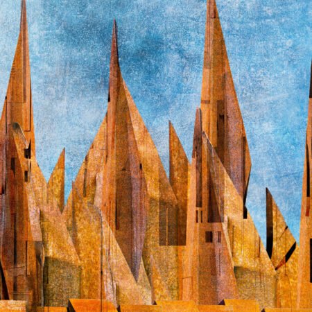 The Old Town - fotografika - Miasto strzelistych wież wznosi się na tle fakturowanego, lazurowego nieba.