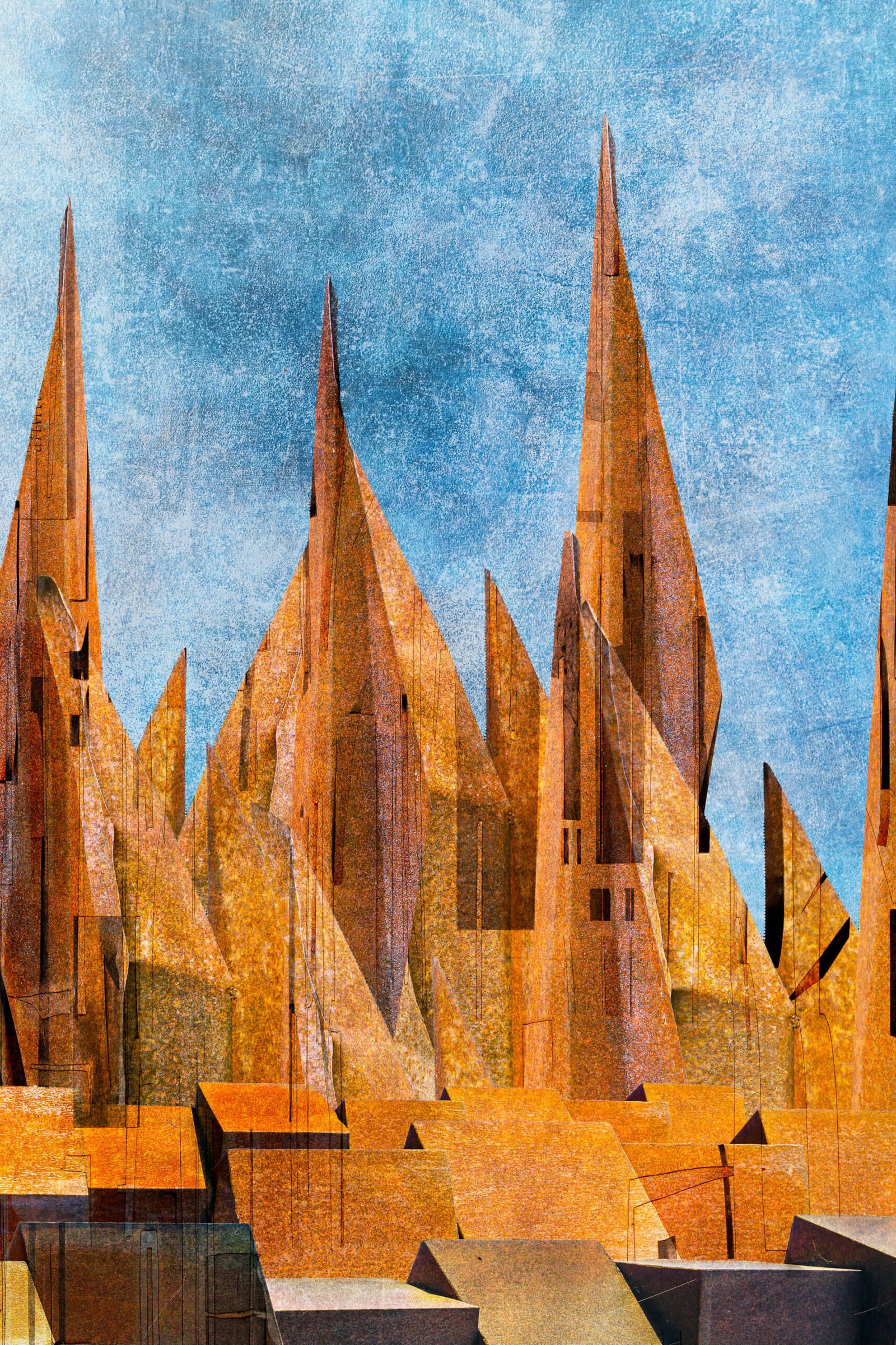 The Old Town - fotografika - Miasto strzelistych wież wznosi się na tle fakturowanego, lazurowego nieba.